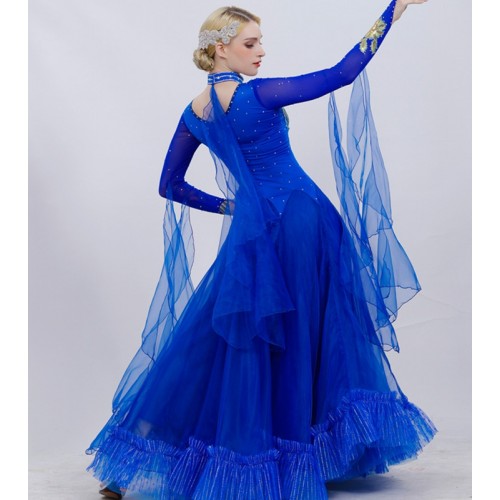 Royal blue ballroom dancing dresses for women girls waltz tango stage performance ballroom dancing costumes dress